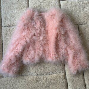 VINTAGE - Baby Pink Fluffy Feather & Silk Jacket
